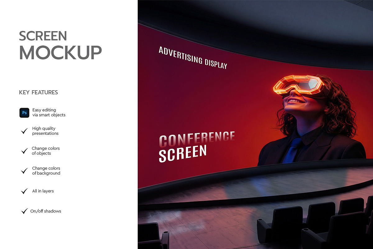 Curved Conference Screen Mockup, an Advertising Mockup by graphypix (Photo 2 of 4)
