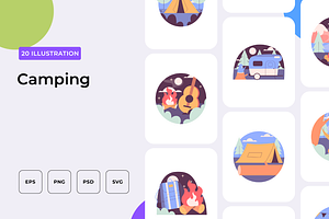 Camping Illustration, an Outline Icon by Wencory