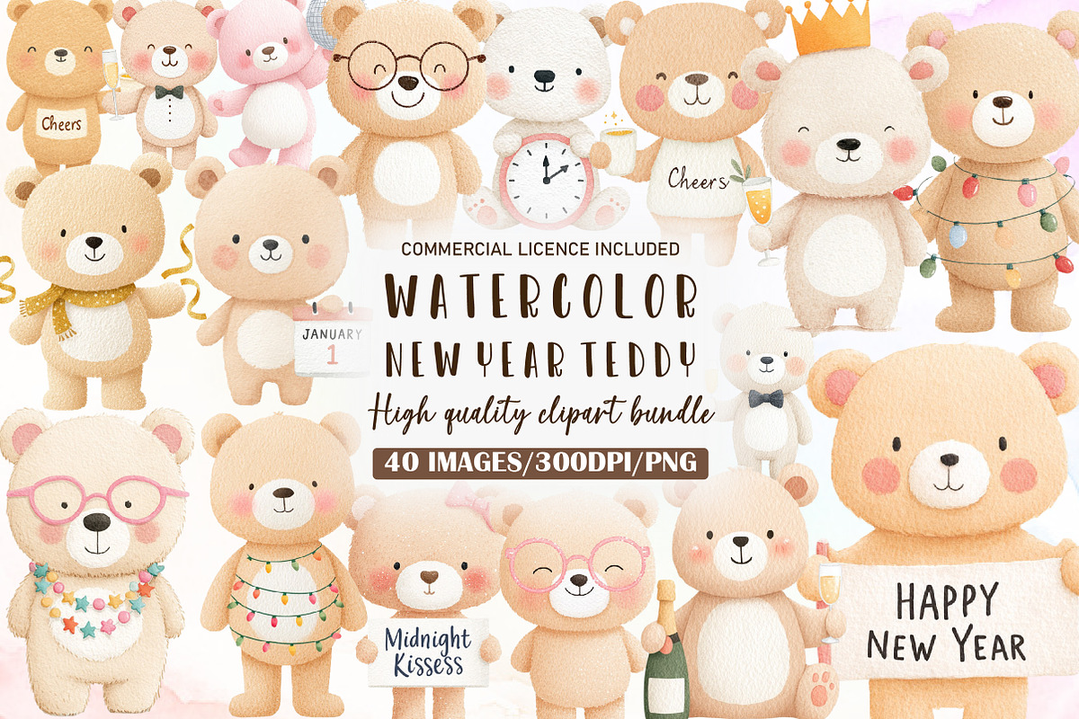 New Year Teddy Bear Clipart, an Illustration by Sublimation Artist (Photo 1 of 6)