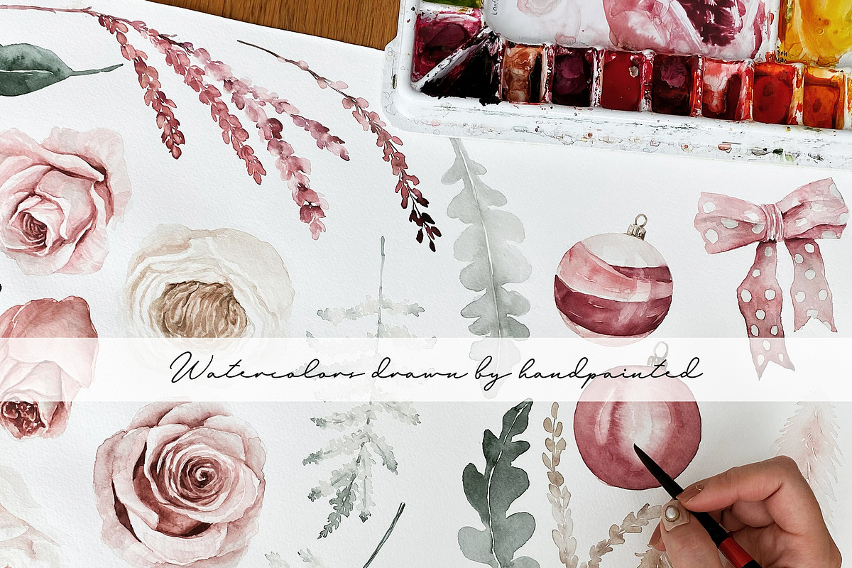 Watercolor flower - Snow pink Winter, an Illustration by Beigetime (Photo 2 of 12)