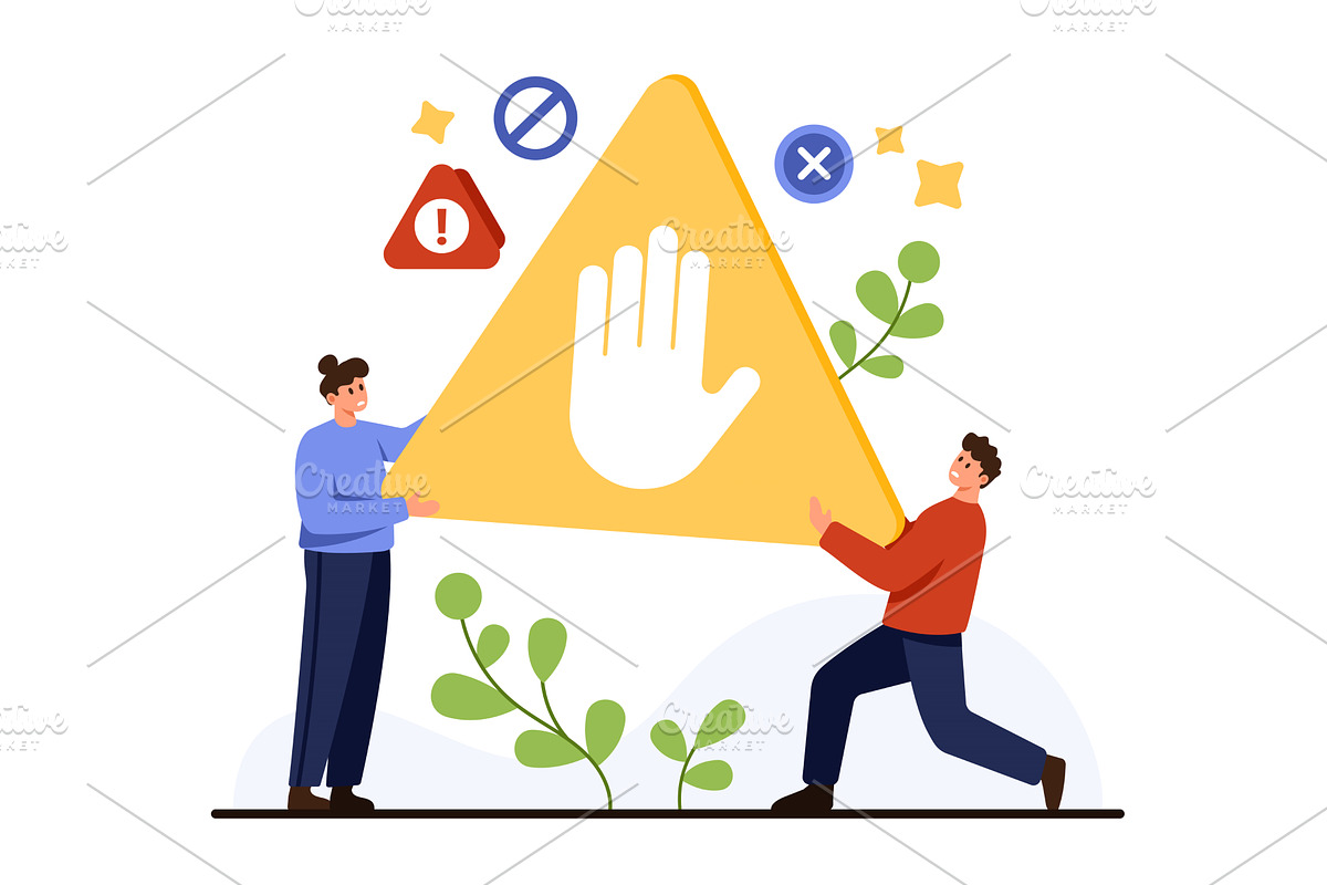 People Holding Warning Stop Sign, an Object Illustration by Flashvector