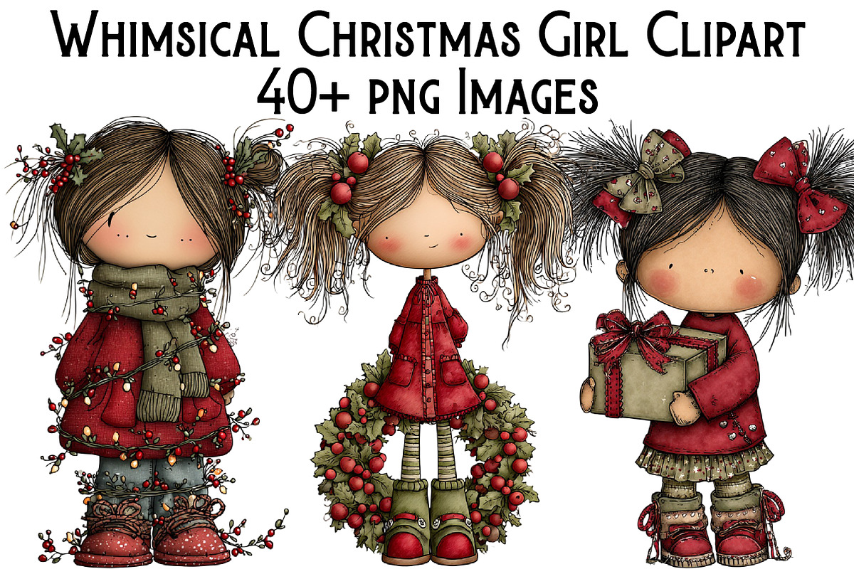 Whimsical Christmas Girl Clipart, an Illustration by Pixels.Craft (Photo 1 of 6)
