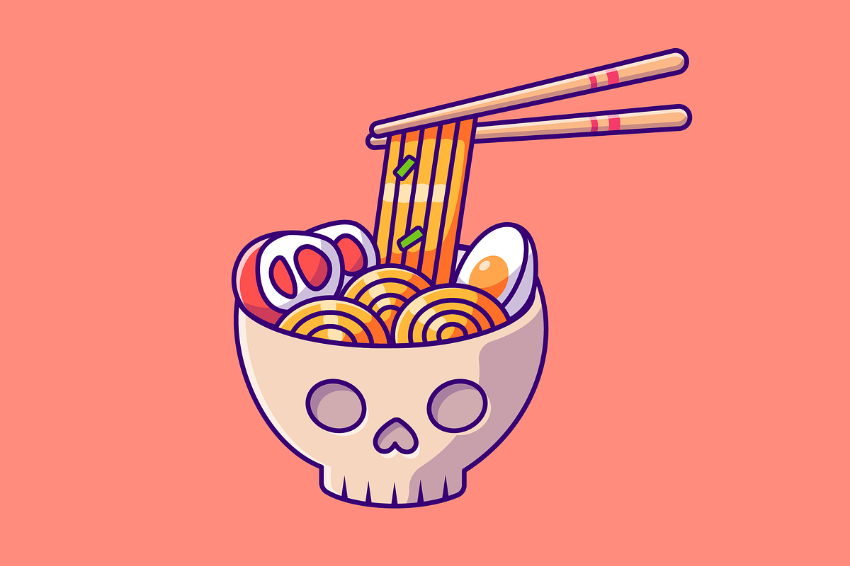 Cute Ramen Noodle in Skull Bowl, a Food Illustration by Catalyst Labs