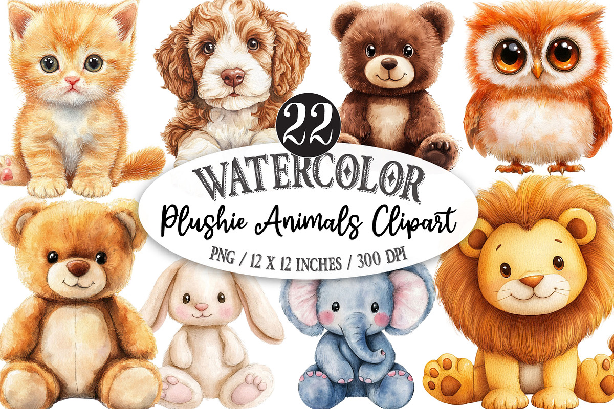 Plushie Animals Clipart PNG, a Seasonal Illustration by Designking (Photo 1 of 4)