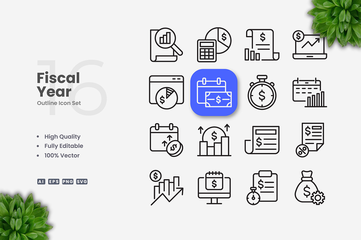 Fiscal Year Outline Icons, an Outline Icon by Upnowgraphic