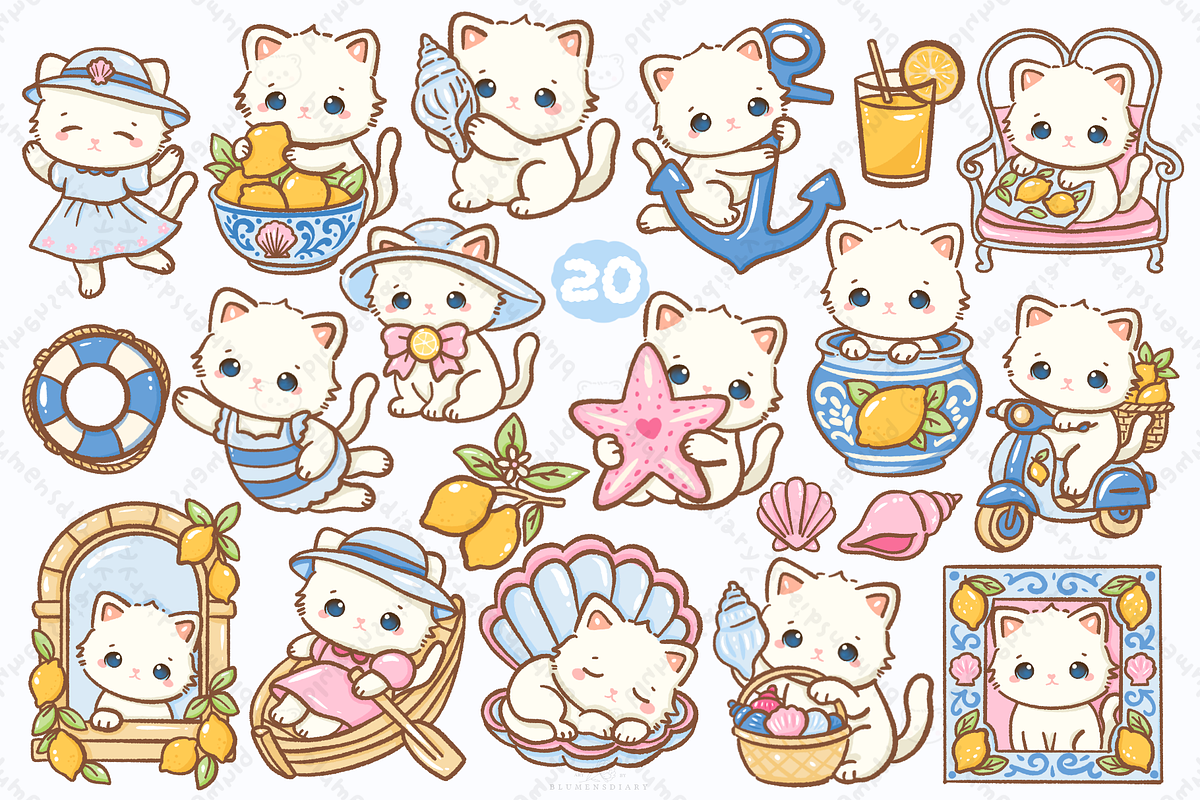 Cute Kawaii Cat Clipart PNG Bundle, an Animal Illustration by Blumensdiary (Photo 3 of 11)