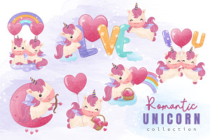 Cute Valentine Unicorn Clipart Set