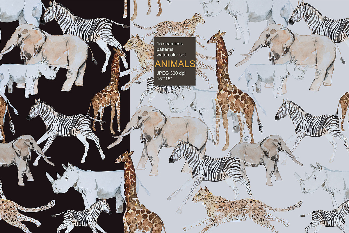 Animal watercolor seamless pack, a Pattern Graphic by PatternsBlooming (Photo 2 of 9)