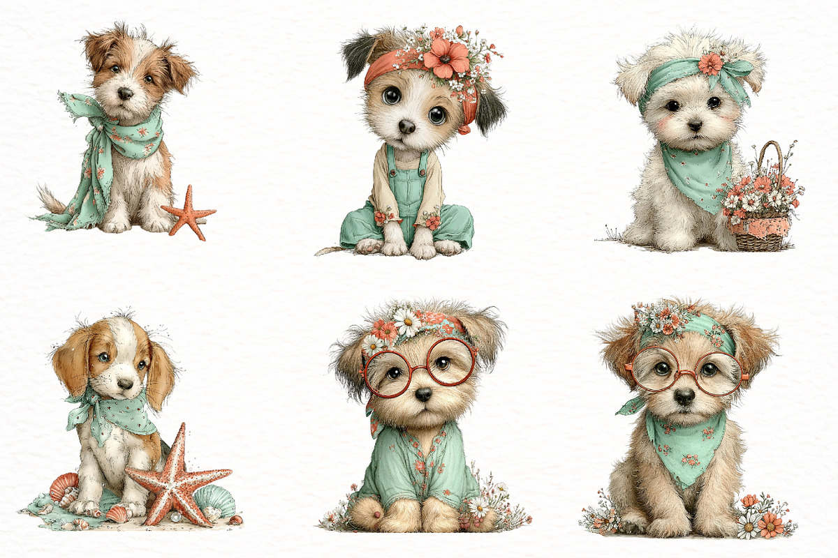 Whimsical Summer Dogs clipart, an Illustration by Designworld (Photo 2 of 5)
