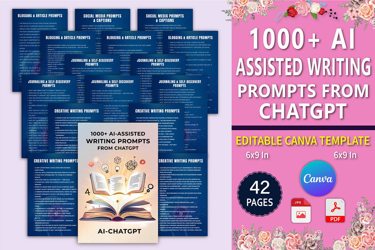 1000+ AI-Assisted Writing Prompts, a Stationery Template by Designmela01 (Photo 1 of 7)