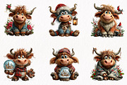 Christmas Highland Cow Clipart, a Seasonal Illustration by fashionaddict (Thumbnail 2 of 7)