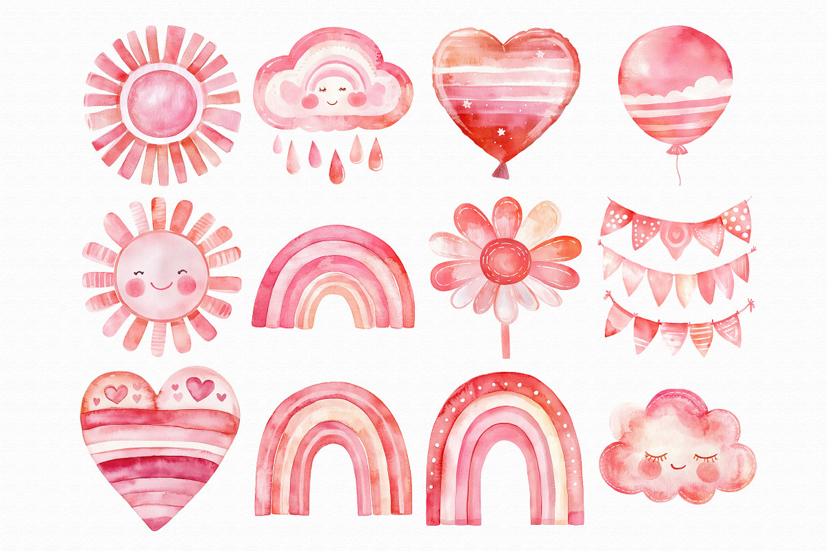 Watercolor Pink Rainbow Clipart, an Illustration by Libby Wishes (Photo 2 of 5)