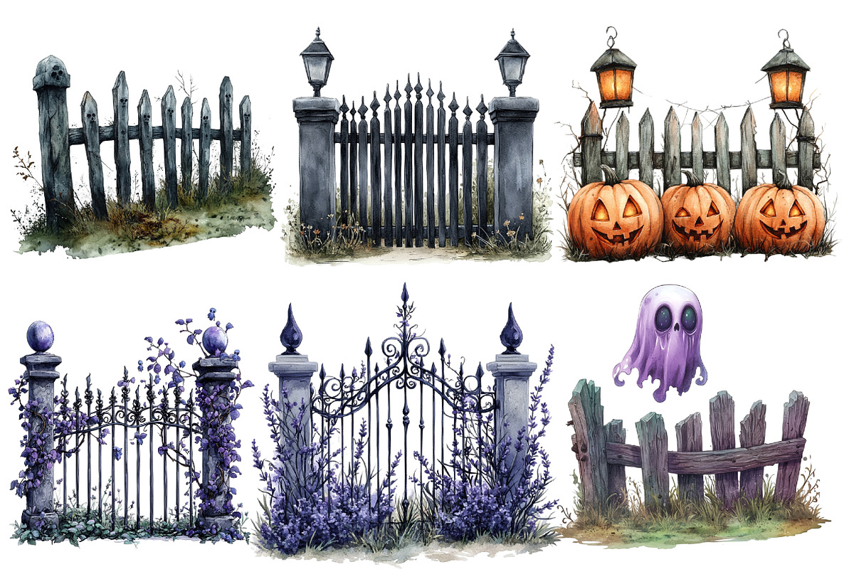 Watercolor Halloween Fence Clipart, an Illustration by Designworld (Photo 2 of 6)