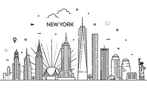 Linear banner of New York City, an Outline Icon by Tettygreen