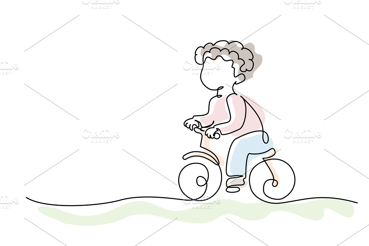 Happy child boy playing bicycle, an Education Illustration by Valenty