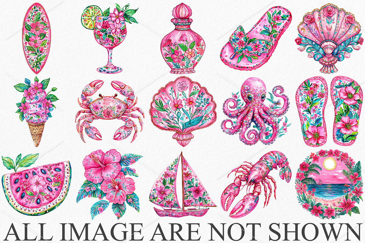 Watercolor Pink Girly Summer Clipart, a Seasonal Illustration by Canvas Craft (Photo 4 of 7)