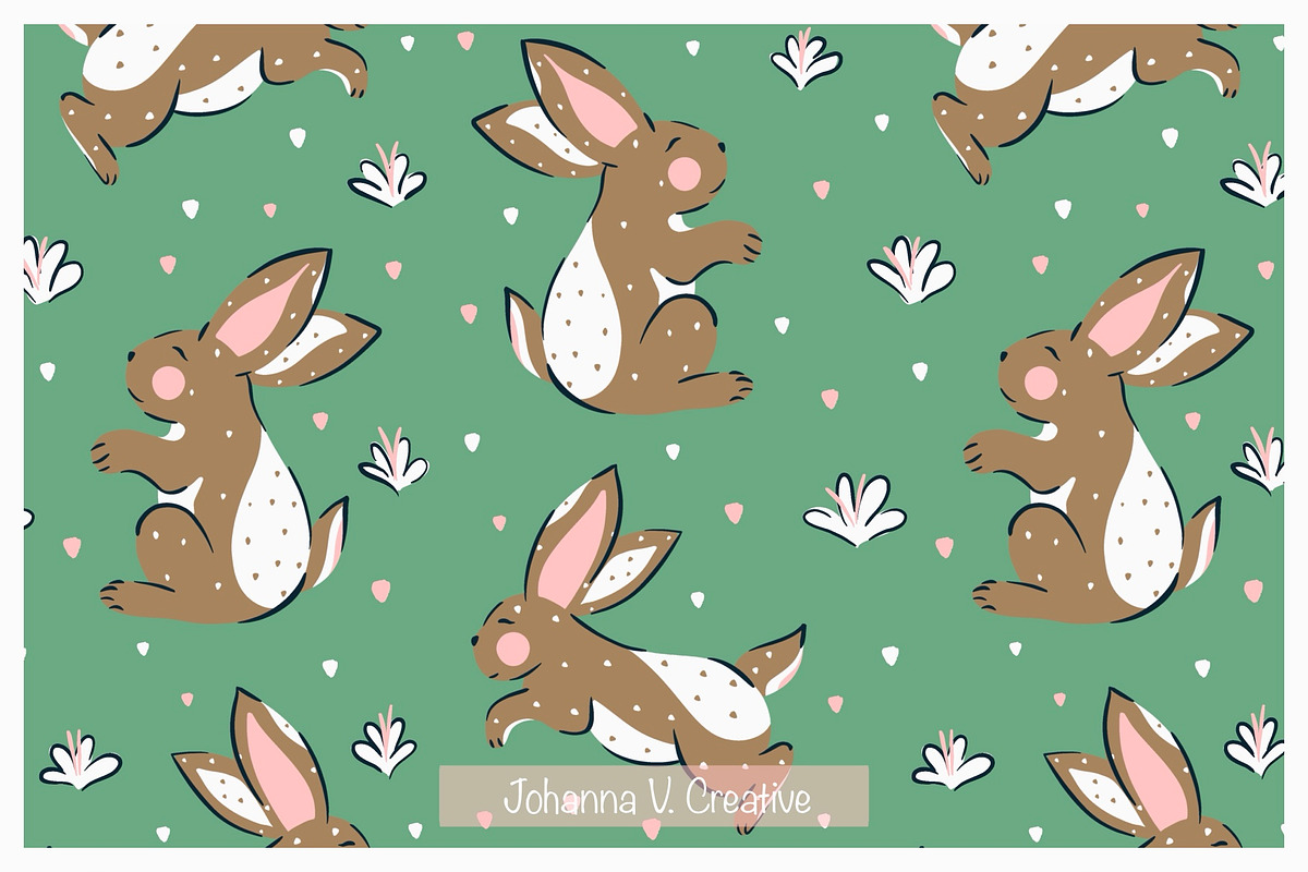 Cute Bunny & Floral Seamless Pattern, an Illustration by Johanna V. Creative (Photo 5 of 7)
