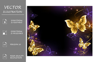 Background With Gold Butterflies