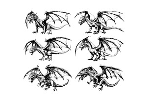 Black ink sketch flying dragons, an Animal Illustration by Stock-Smart-Start