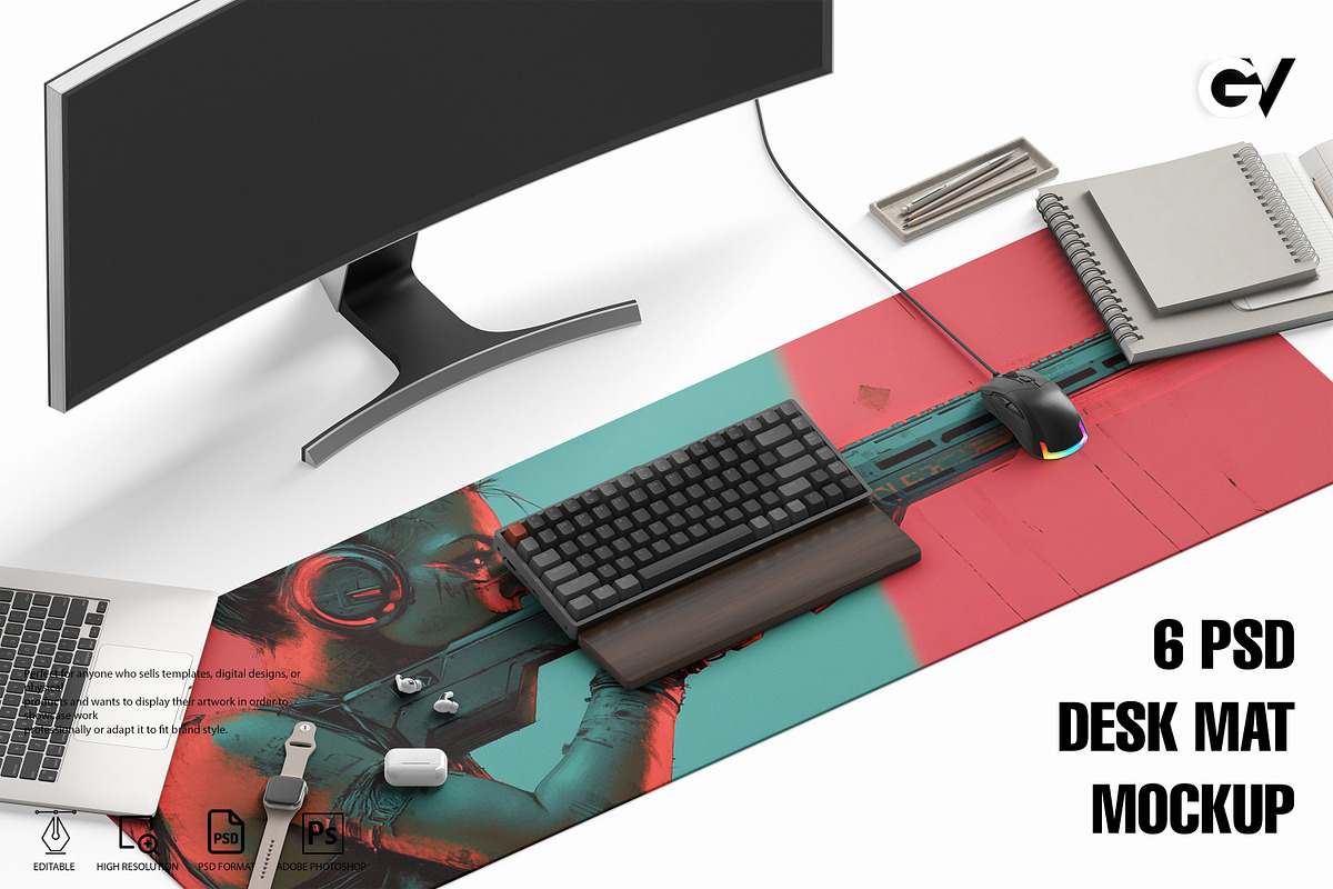 Desk mat mockup 6 PSD fully editable, a Merchandise Mockup by GraphicVil (Photo 1 of 9)