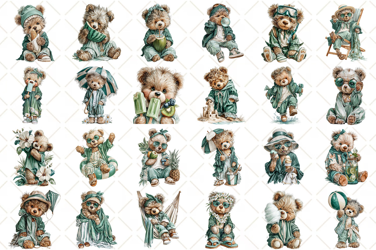 Whimsical Summer Teddy Bear Clipart, an Illustration by Black Bird Studio (Photo 2 of 5)