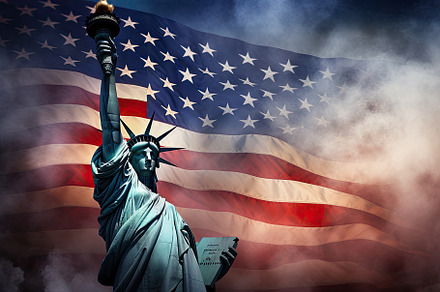 Statue of Liberty and American Flag, a Photo by Iftikhar Alam