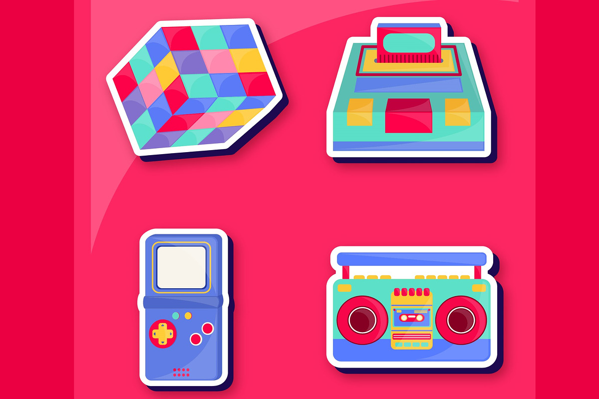 90s Retro Sticker Set, a Templates & Theme by studiogstock (Photo 4 of 4)