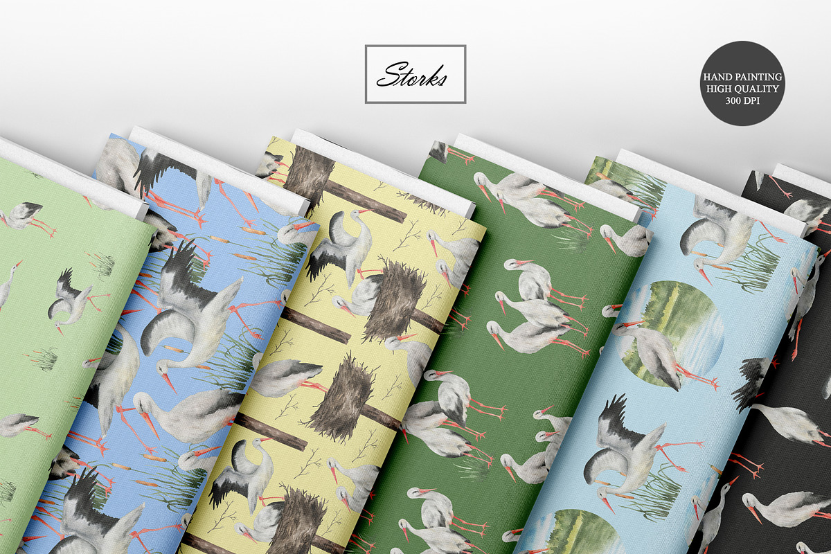 Watercolor Stork Seamless Patterns, an Animal Illustration by OlDm_Shop (Photo 3 of 10)