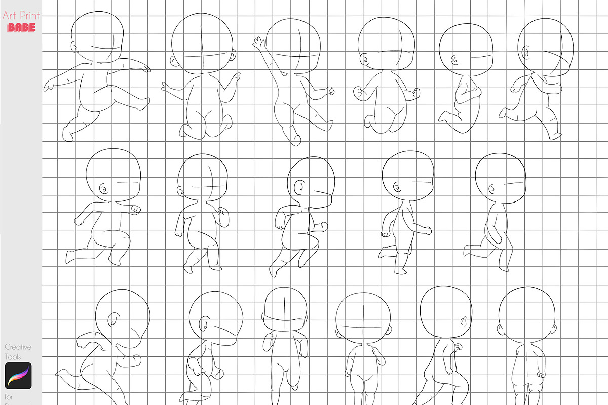 Procreate Chibi Pose Chibi Base, a Brush Add-On by ArtPrintBabe