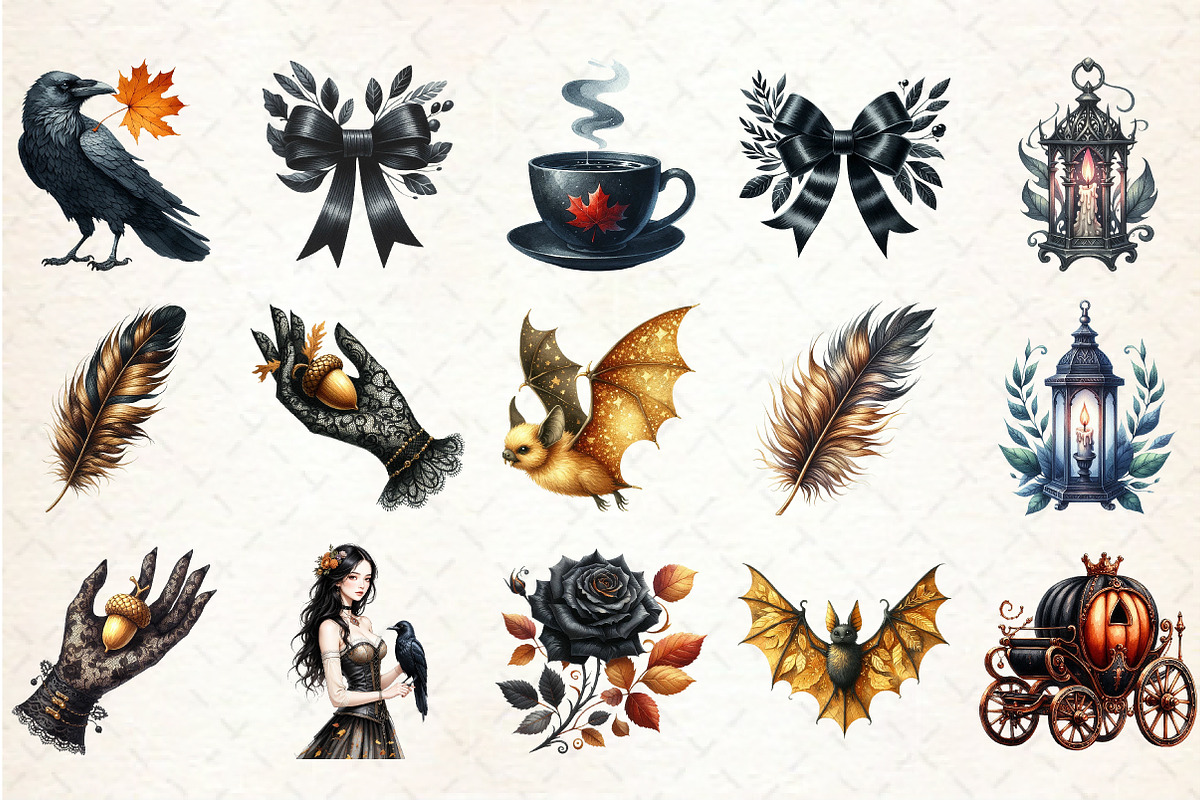 Watercolor Gothic Autumn Clipart, an Illustration by Rose Art (Photo 2 of 5)