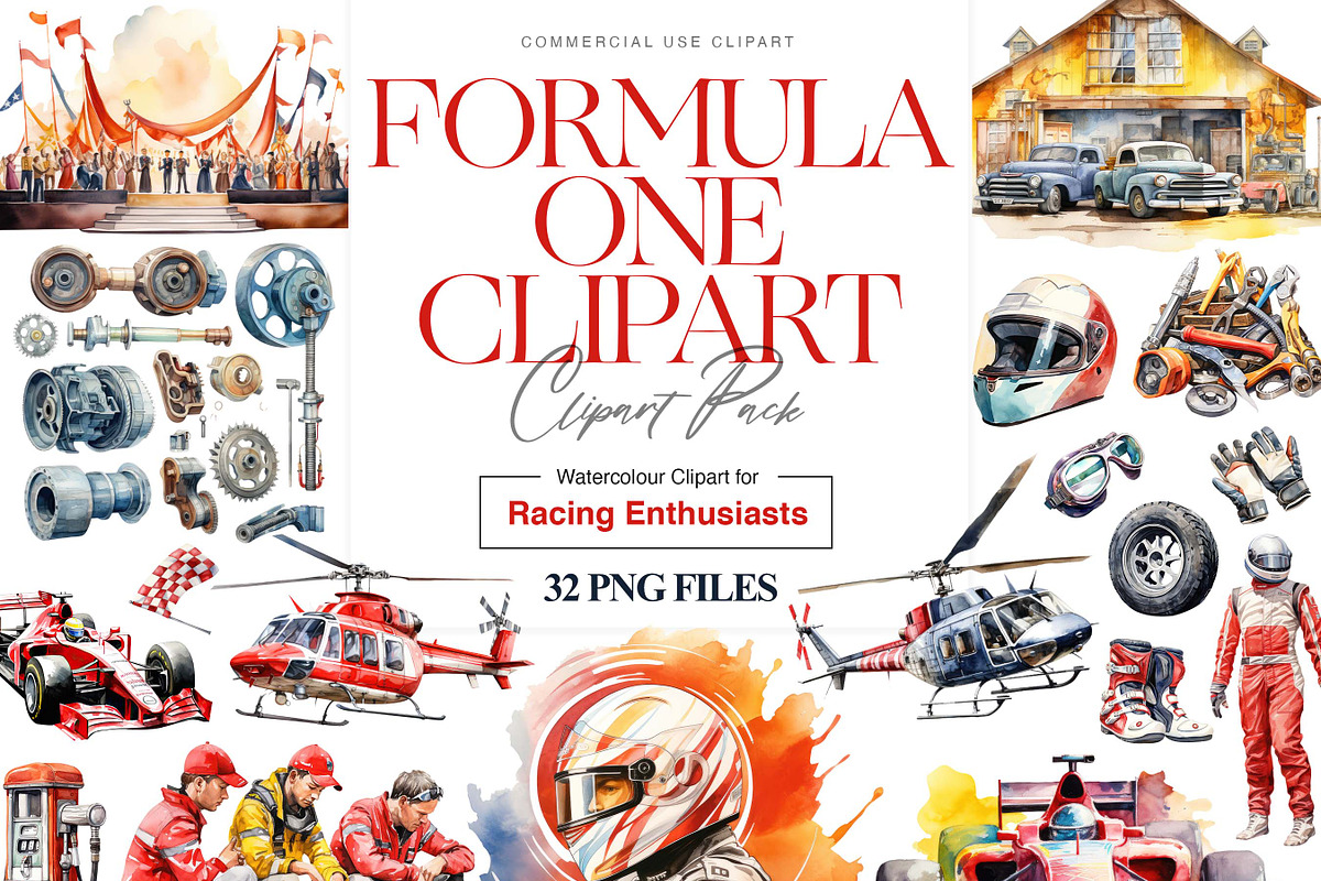 Watercolor Formula 1 Clipart, Racing, a Sport Illustration by BrushstrokeArtGB (Photo 1 of 9)
