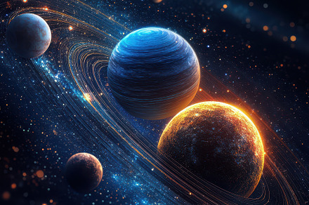 Celestial Dance Planets Orbiting Cos, an Abstract Photo by Pixeness