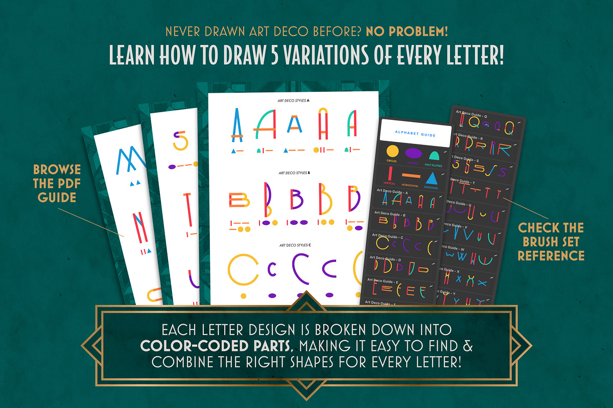 Modern Art Deco Lettering Toolkit, a Brush Add-On by Nico-Ng (Photo 6 of 11)