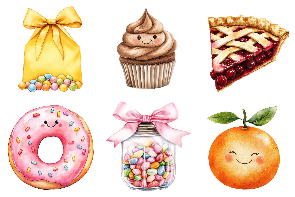 Watercolor Kawaii Candy Clipart, a Seasonal Illustration by CitraGraphics (Photo 4 of 4)