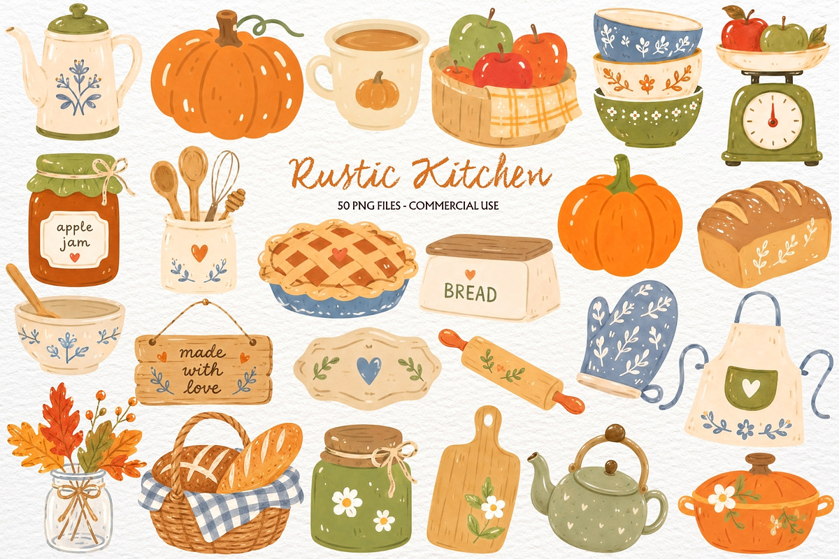 Rustic Kitchen Clipart Fall Cottage, a Food Illustration by SugarCloudStudioArt (Photo 1 of 6)