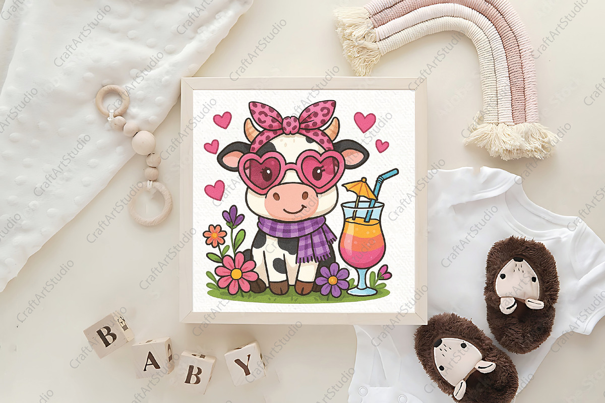 Highland Cow and Flowers PNG, an Illustration by CraftArtStudio (Photo 4 of 4)