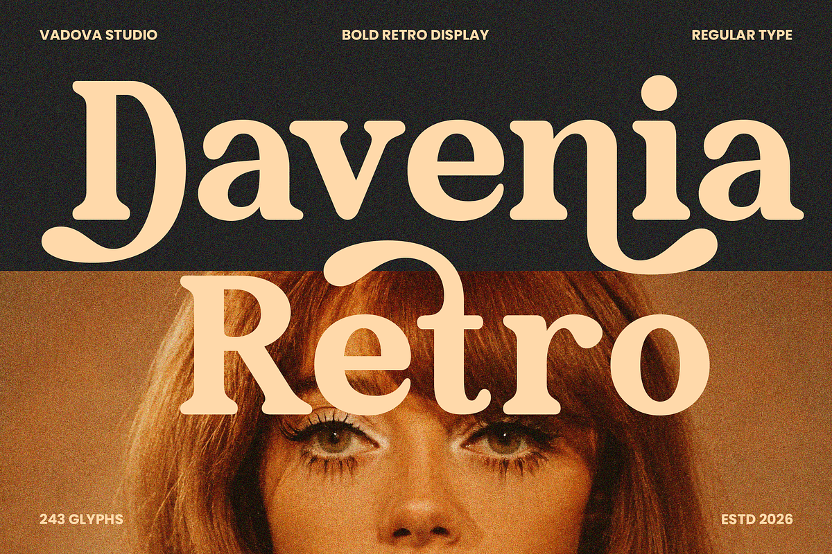 Davenia Retro Display Font, a Serif Font by Vadovastd (Photo 1 of 11)