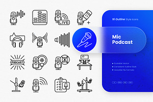 Mic Podcast Outline Icons, an Outline Icon by cidcud_graphic