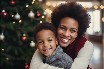 Mother and son embracing near, a Holiday Photo by Ylivdesign