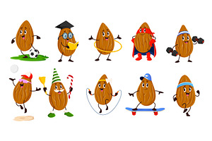 Cartoon funny almond nuts, a Food Illustration by Buch&Bee