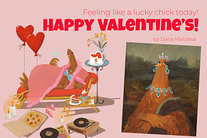 Valentine’s Day Happy Hen Illustrati