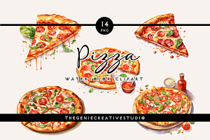 Watercolor PNG Pizza Clipart