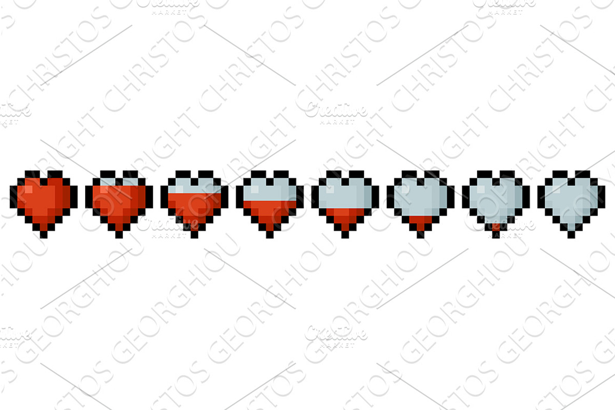Pixel Art Heart Health Bar Icons, an Object Illustration by Christos Georghiou