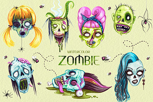 Watercolor Zombie Heads