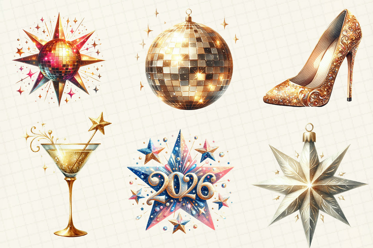 Glittery New Year Sublimation, an Illustration by DreamCafeArt (Photo 3 of 6)