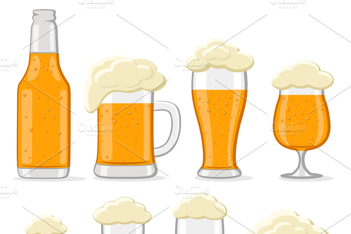 Set of beer glasses and bottle on a, an Illustration by innakreativ