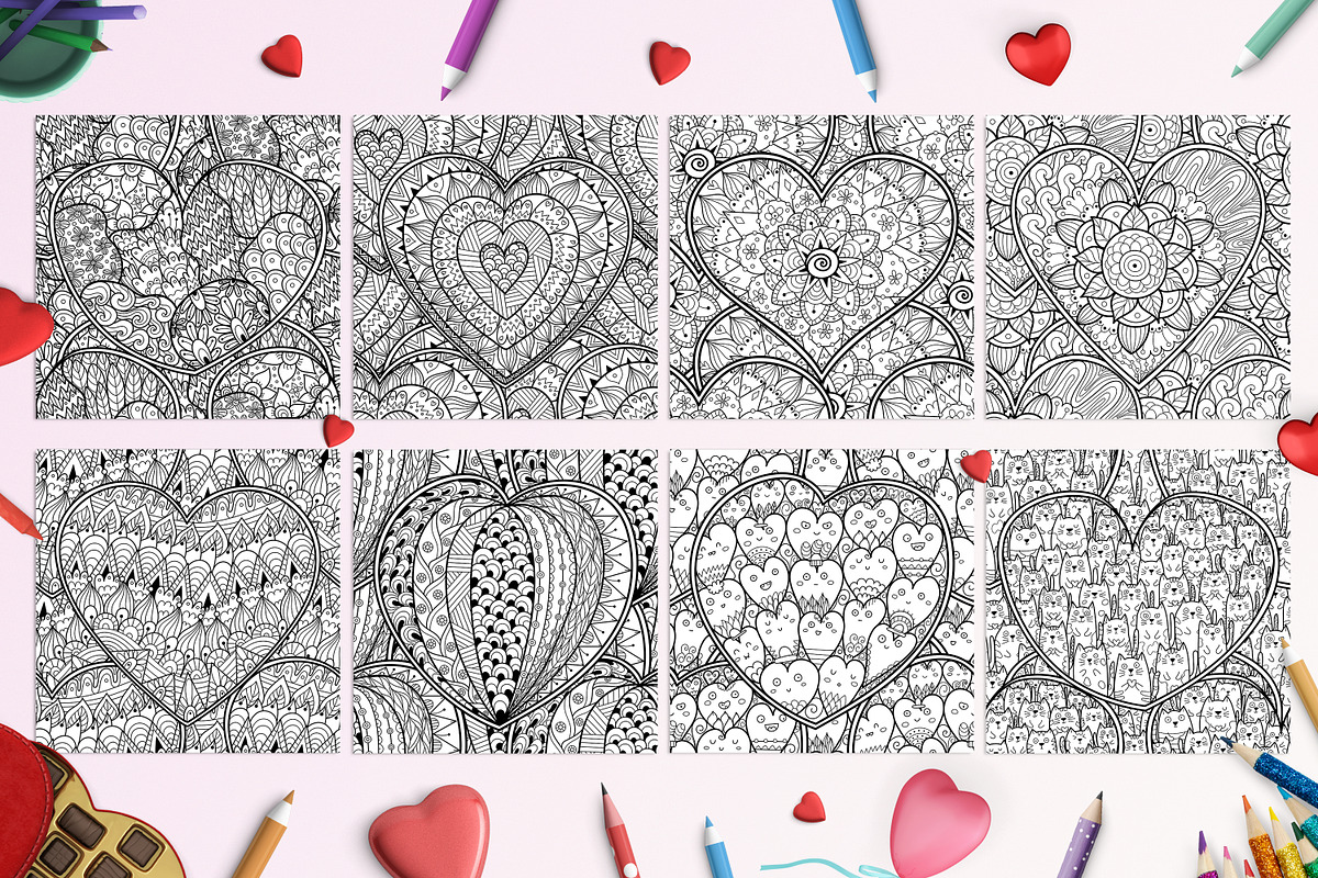Heart Mandalas Coloring Pages, a Decorative Illustration by Gulnara Sabirova (Photo 7 of 18)