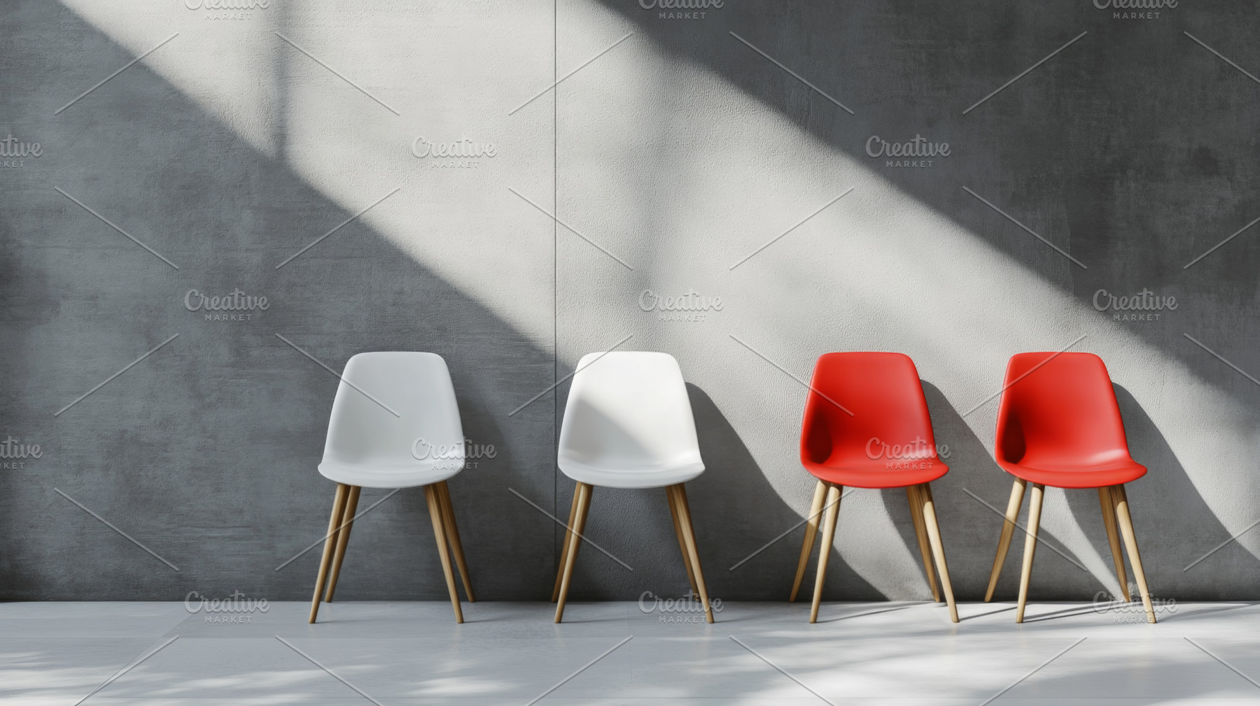 Minimalist Row of Chairs in Modern Interior with Shadows, an Abstract Photo by Natalia Klenova's Shop