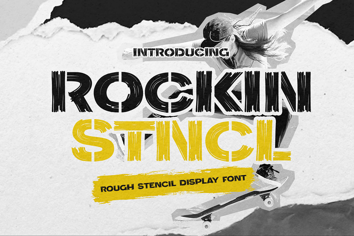 Rockin Stncl - Rough Stencil Display, a Sans Serif Font by Gassstype (Photo 1 of 8)