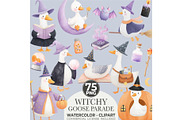 Witchy Goose Halloween Clipart Set, an Illustration by CharmClipart (Thumbnail 1 of 9)